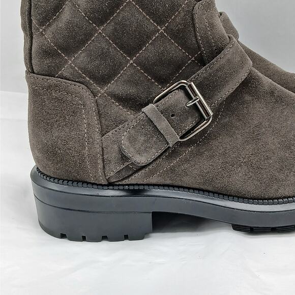 Aquatalia Suede Western Ankle Boots Women 7M Gray Quilted Gorpcore Hiking Grunge - Picture 3 of 11